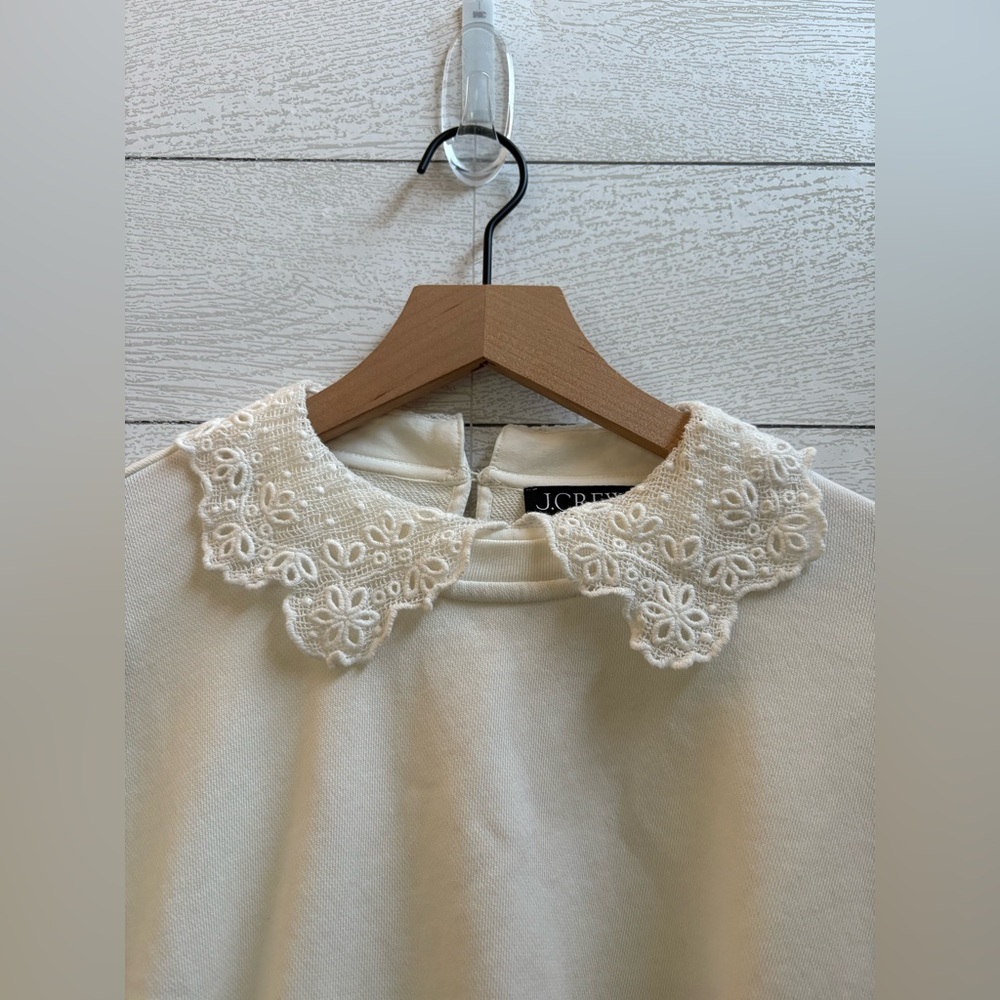 J.Crew Ivory Lace Collar Crewneck Sweatshirt | Size L, 100% Cotton - Picture 4 of 14